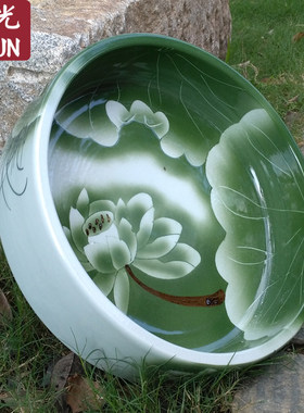 景德镇陶瓷器荷花金鱼乌龟缸盆睡莲碗莲花盆水浅笔洗大号水仙花盆