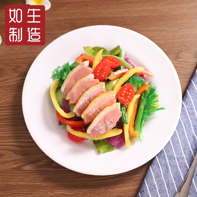 三文鱼沙拉模型仿真食物模具定制蔬菜沙拉样品西餐牛排菜品假菜模