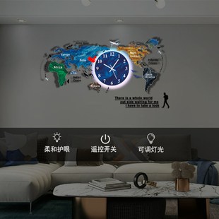 网红世界地图挂钟客厅家用时尚壁挂时钟灯个性创意背景墙挂式钟表