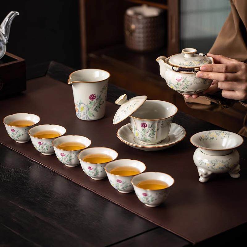 汝窑功夫茶具套装家用办公室古汝泡茶专用盖碗杯子泡茶壶茶器礼盒