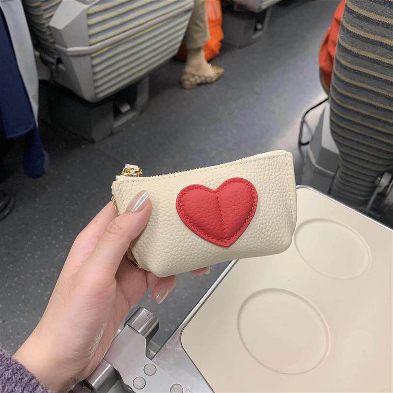 爱心零钱包女款小钱包迷你小包卡包小巧精致真皮现金收纳包ins风