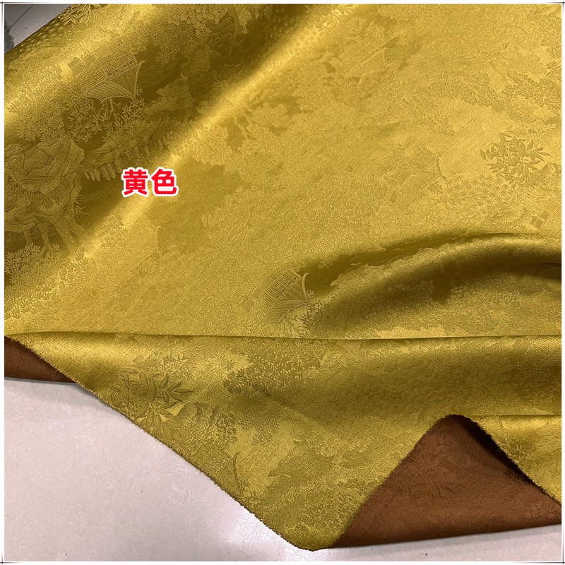 新品杭锦纯桑蚕丝布料植物印染提花25姆米真丝新中式高档丝绸面料