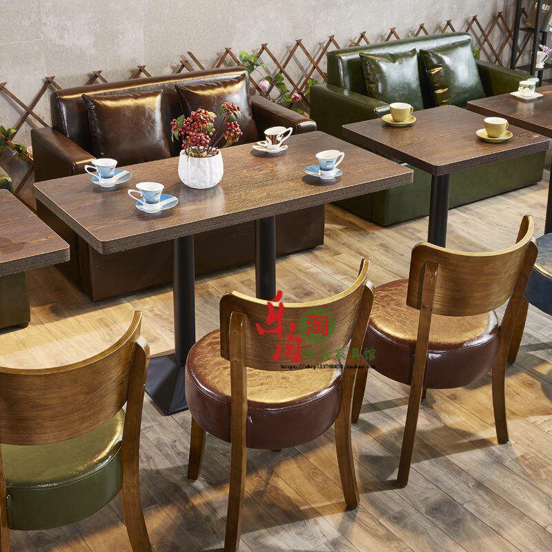 复古西餐厅咖啡馆沙发桌椅炸鸡小吃店桌椅甜品奶茶店桌椅组合卡座