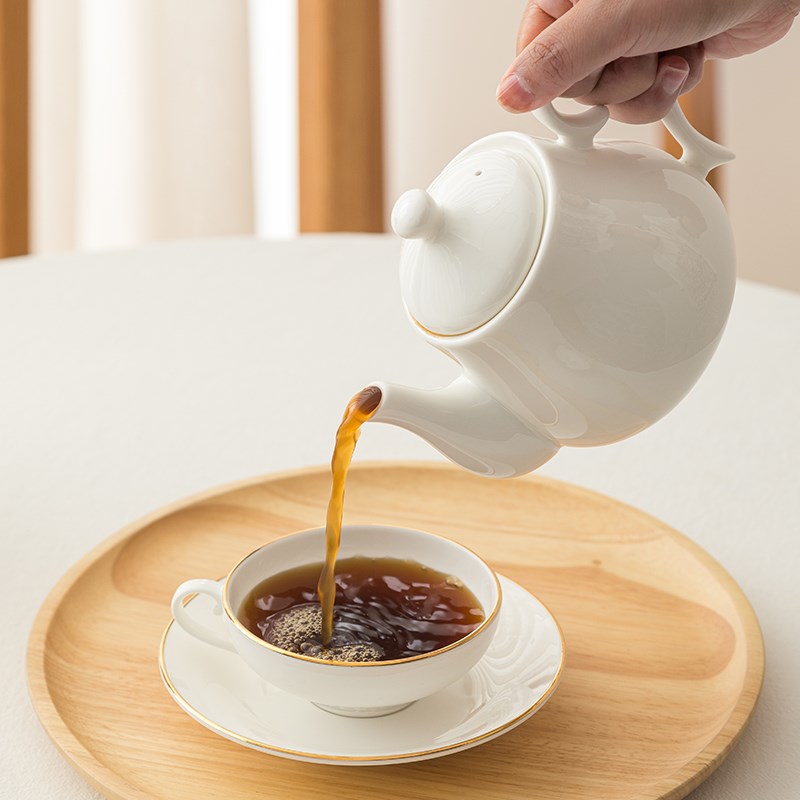 纯白陶瓷骨质瓷大号高温泡茶壶过滤冷水壶咖啡壶家用茶壶茶具瓷器
