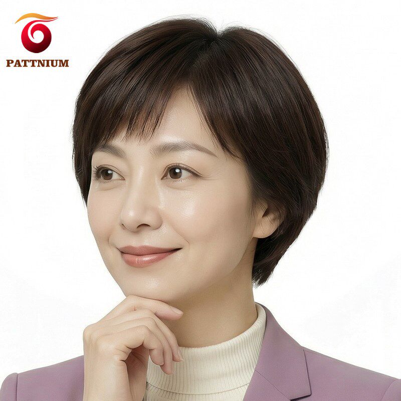 妈妈假发中老年假发女款真人发丝全手织逼真女士真发假发短发头套