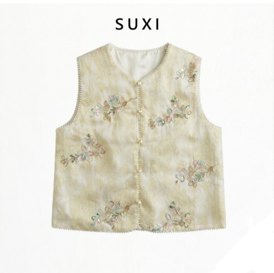 新中式重工钉珠镂金错彩开衫马甲