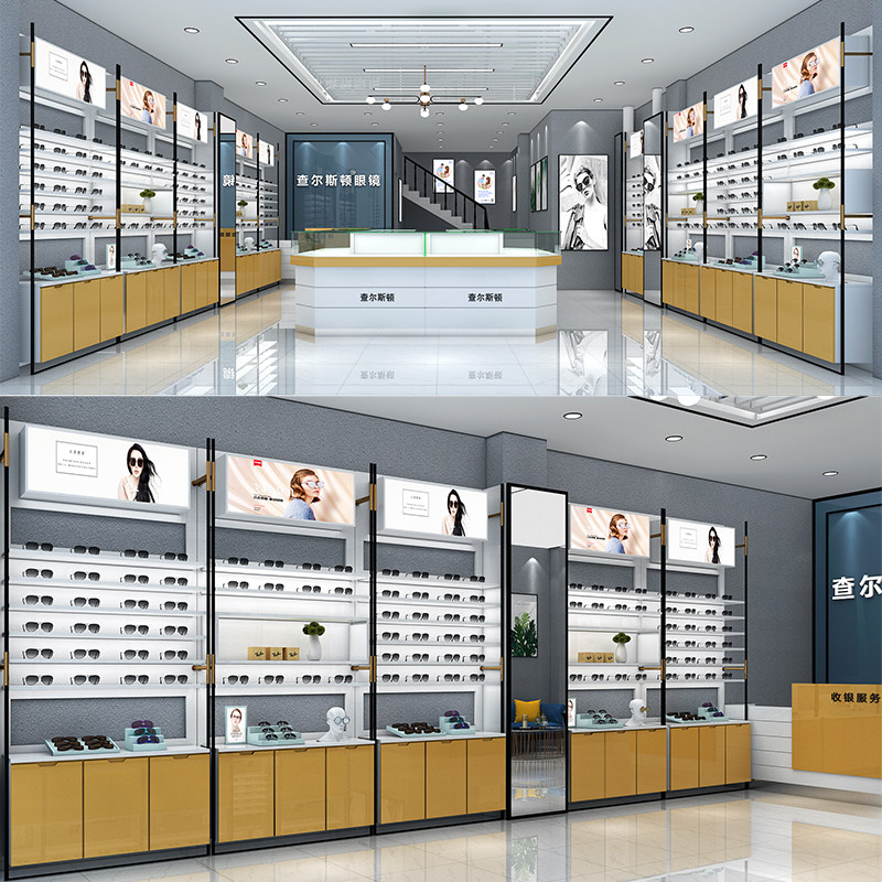 新款眼镜店柜台展示柜中岛柜子太阳眼镜太阳眼镜展示柜玻璃柜台全