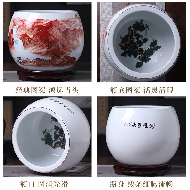景德镇陶瓷器鸿运当头聚宝盆办公室摆件新中式客厅家居装饰品鱼缸