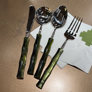 ENDLESS橄榄绿竹节刀叉勺西餐餐具套装高颜值家用304不锈钢牛排刀