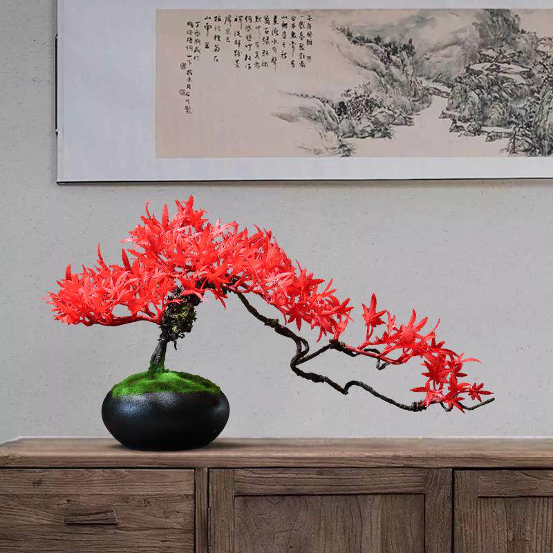 仿真迎客松小盆景摆件客厅博古架室内家居仿真树桌面装饰