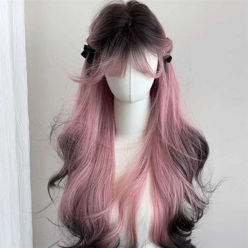 【粉版暹罗猫】假发女长发粉色渐变黑高层次感仿真人长卷发全头套