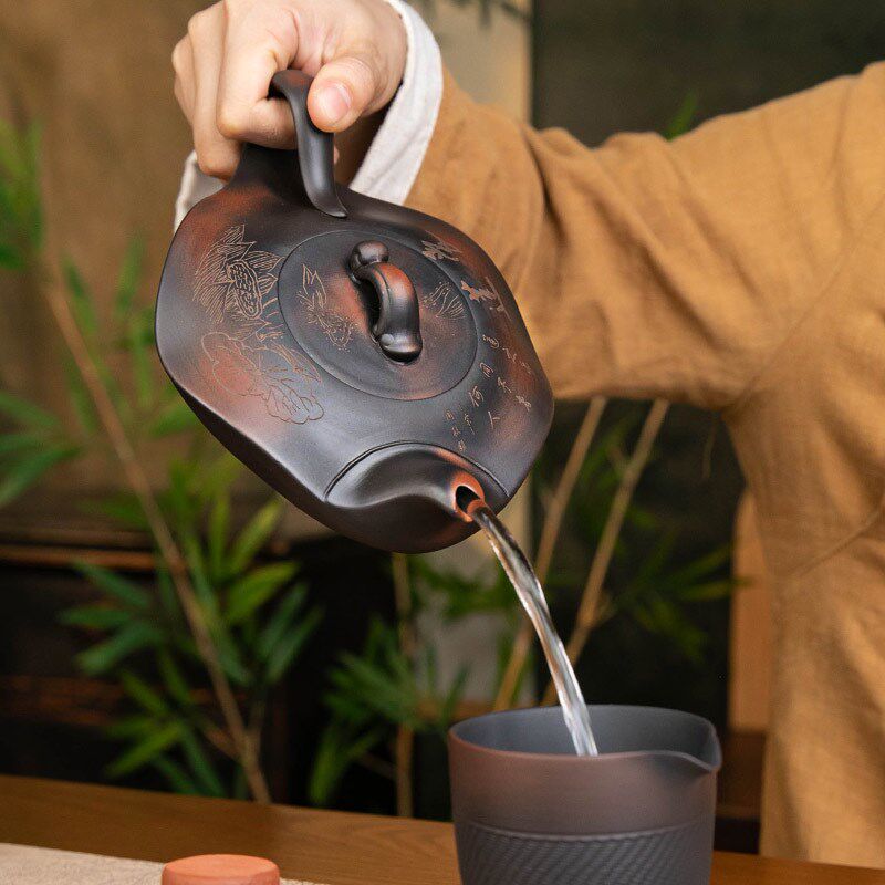 紫陶茶壶云南建水全手工爱莲说紫砂壶家用办公功夫茶具套装高档