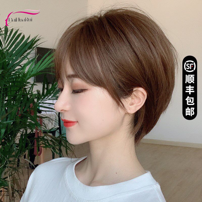 短发假发全头套女真人发丝波波全头光头套女减龄时尚款假发套真发
