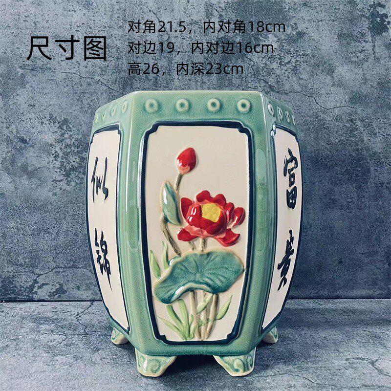 中国风手彩陶瓷艺术陶瓷花盆黄杨罗汉松兰花绿植花盆包邮
