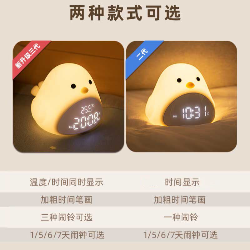 带时间小夜灯床头灯卧室护眼婴儿喂奶睡眠灯充电硅胶夜光闹钟温度