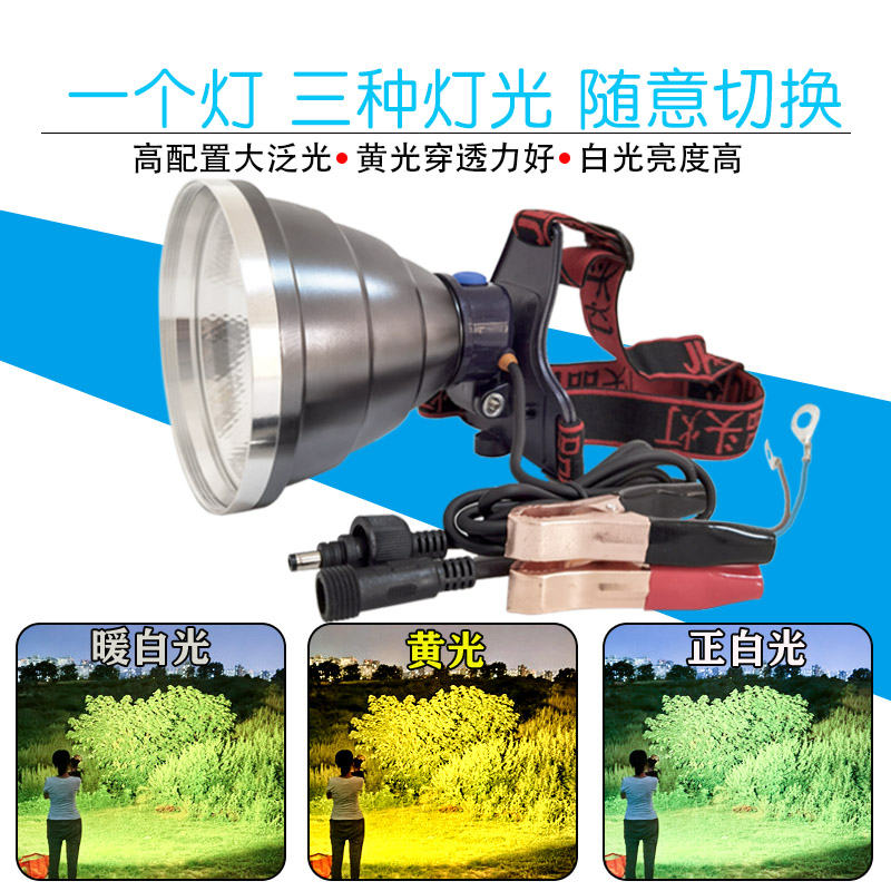 12伏V散光大光斑头灯LED多功能黄光白光抓鱼黄鳝蚂蟥超亮外接电瓶