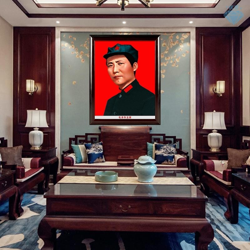 毛主席挂像客厅墙画挂画头像带框微笑中堂青年国画壁画装饰画伟人