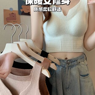羊羔毛绒保暖背心女士加厚带胸垫一体文胸桑蚕丝针织内衣打底上衣