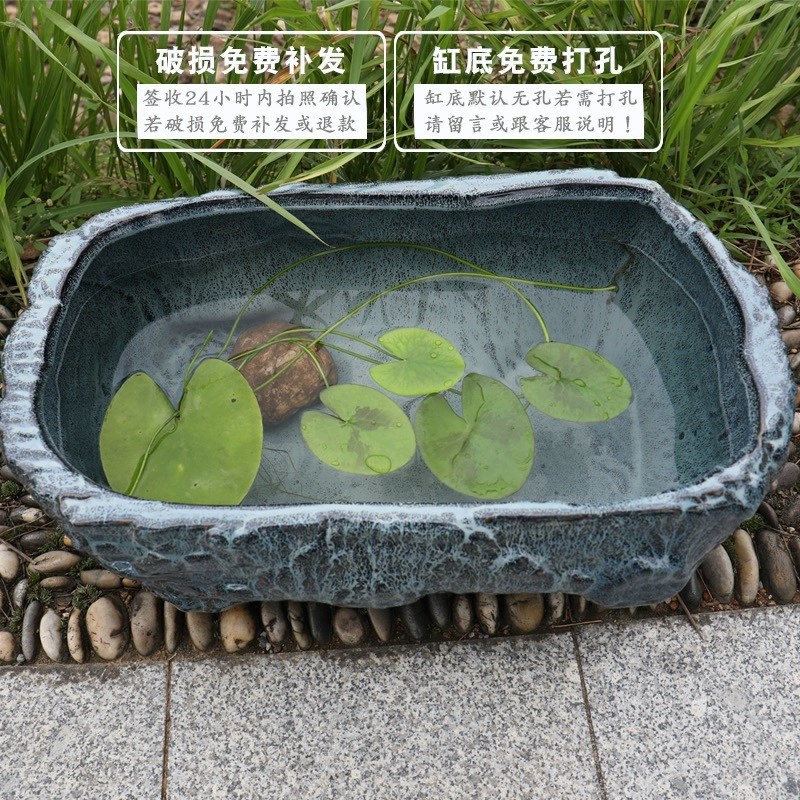 景德镇陶瓷鱼缸长形桌面摆件客厅养金鱼缸乌龟碗睡莲盆水养一叶莲