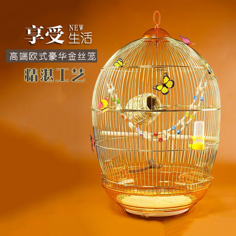 观赏鹦鹉笼百灵画眉八哥鹩哥虎皮玄凤大型号金属金色复古典鸟笼子