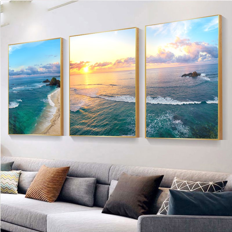客厅装饰画现代简约大海风景沙发背景墙挂画北欧艺术三联卧室墙画