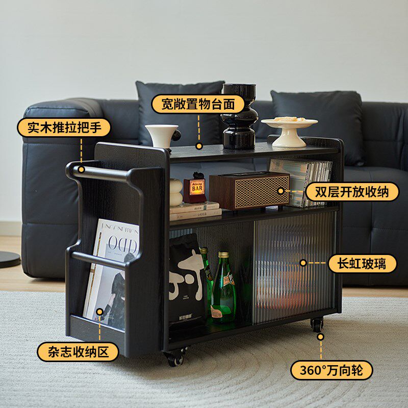 实木客厅沙发边几移动小茶几边柜侧柜家用餐边桌角几储物柜置物架