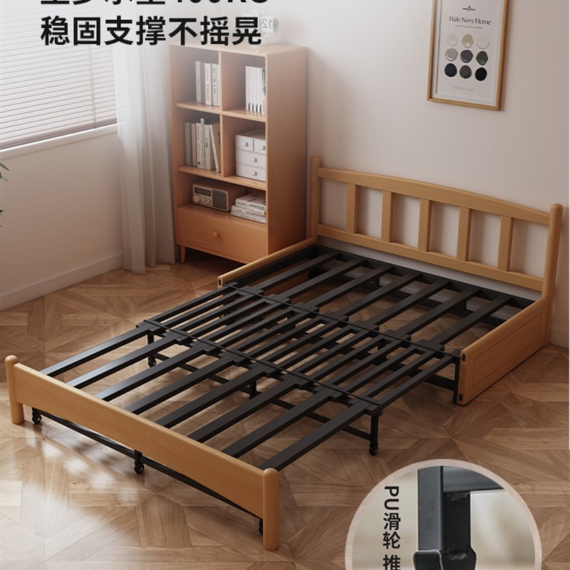 实木沙发床现代简约可折叠床储物伸缩北欧小户型客厅两用双人沙发