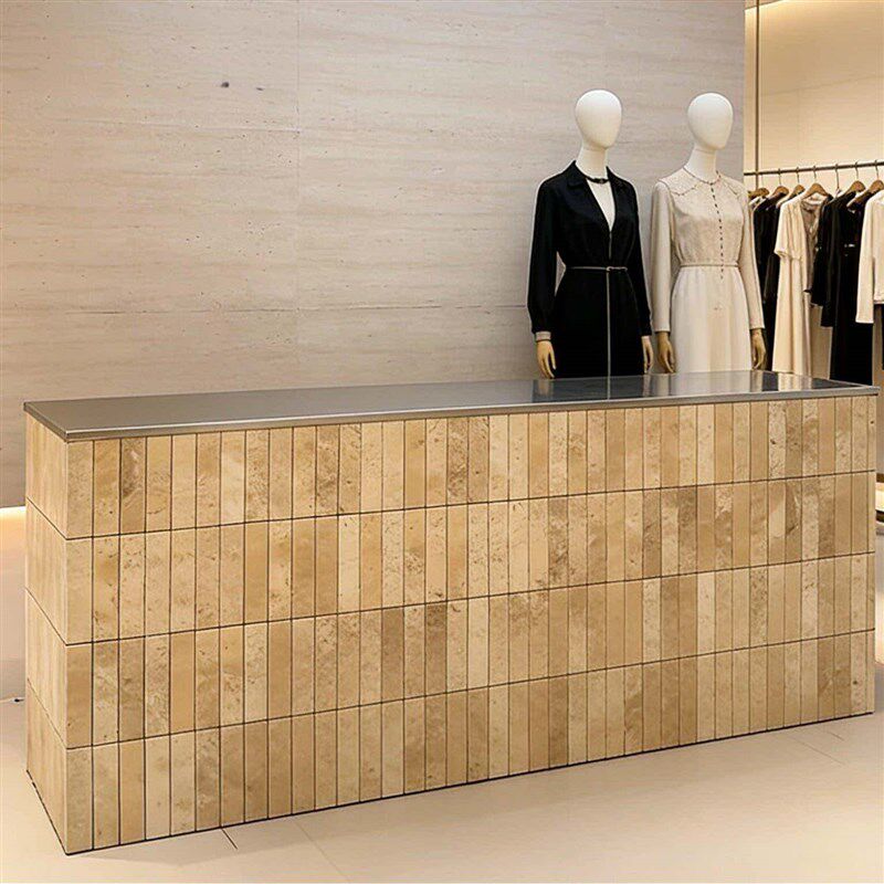 莱姆石收银台柜台服装店洞石吧台桌前台接待台美容院理发店收款桌