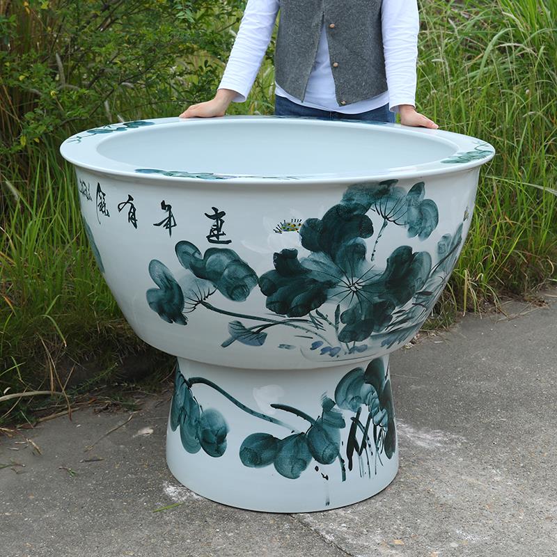 陶瓷鱼缸景德镇青花特大号养鱼盆落地立式荷花睡莲缸室外庭院水缸