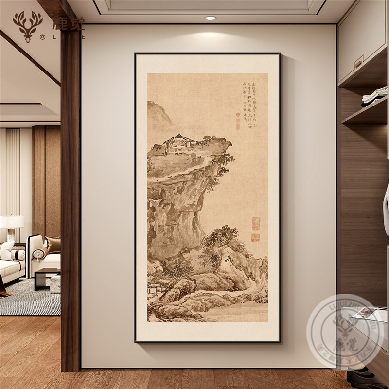 葫芦挂画玄关画入户正对门中式客厅走廊过道装饰画山水画竖版壁画