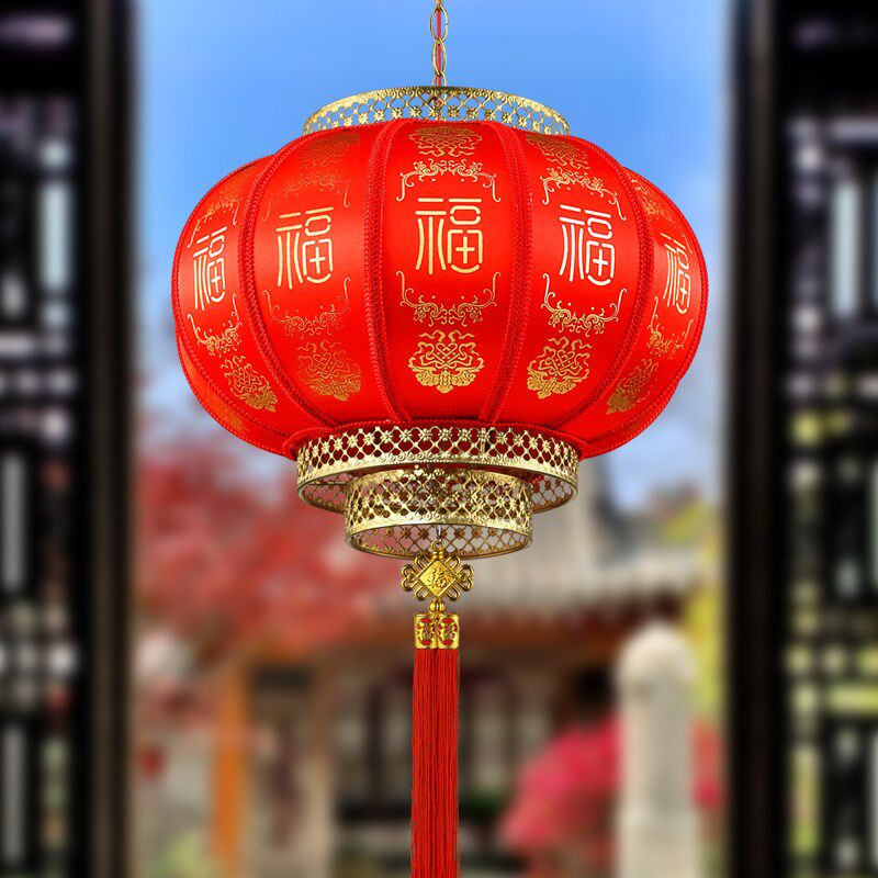 2025新年阳台户外防水装饰旋转仿羊皮喜庆室内中式宫灯圆形红灯笼