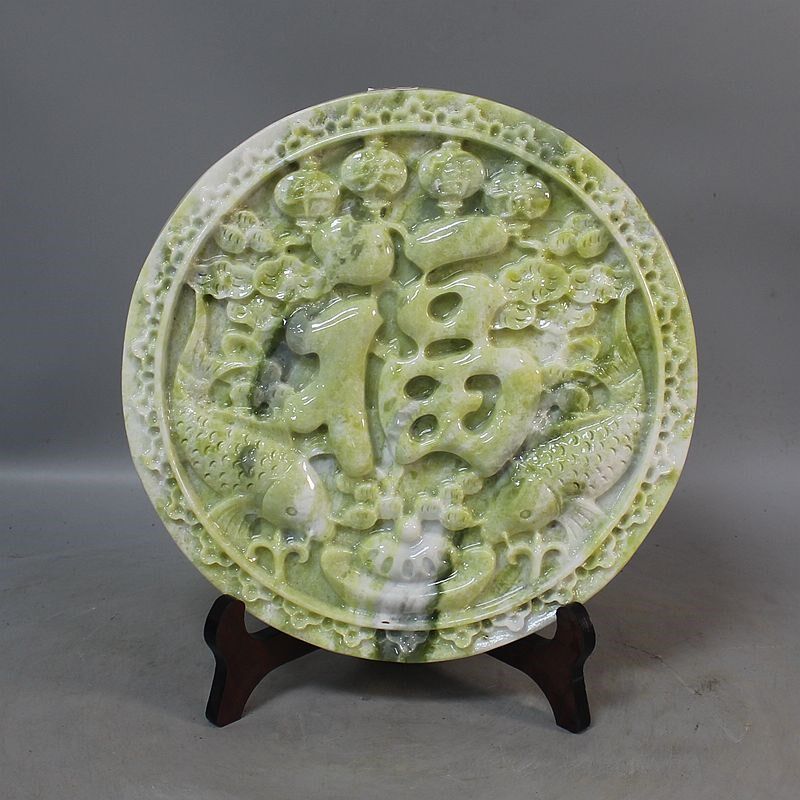 辽宁纯天然岫玉平安扣摆件岫岩玉福鱼平安扣玉石八卦摆件家居风水