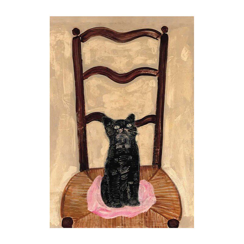 《椅子上的猫》常玉迷你小画简约小众艺术微喷装饰画实木画框萌宠