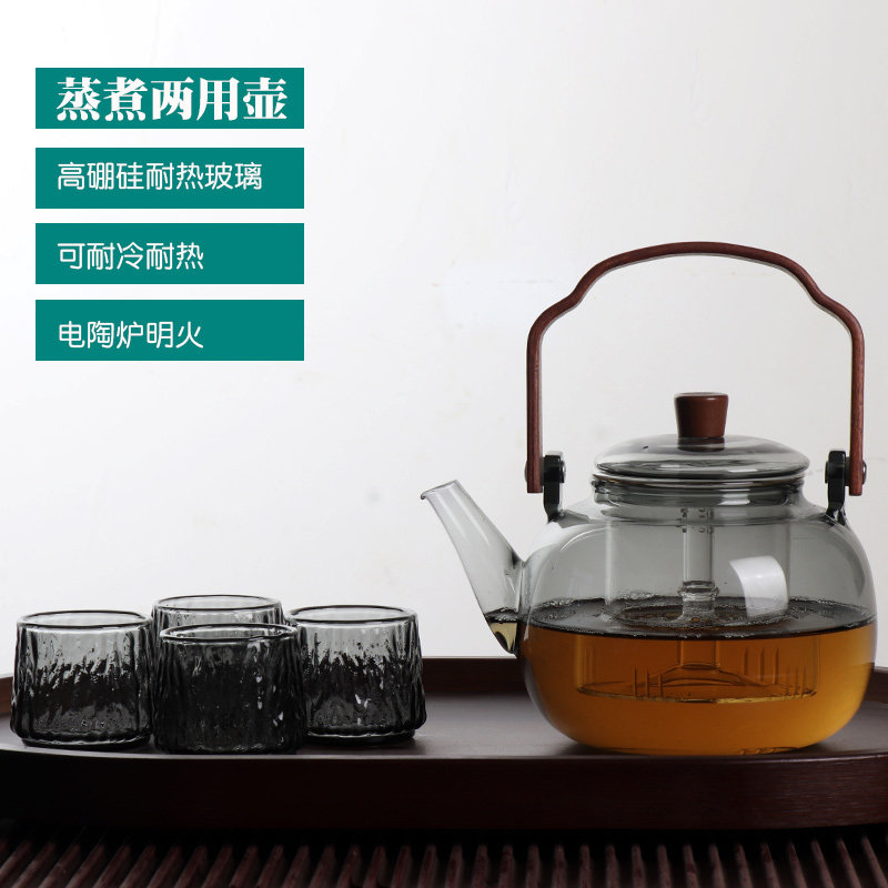 高硼硅玻璃提梁壶蒸煮两用耐高温电陶炉专用茶壶