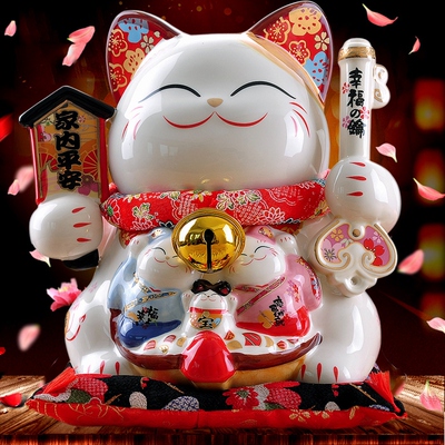 金石工坊招财猫摆件大号家内平安陶瓷存钱罐创意结婚礼品乔迁礼物