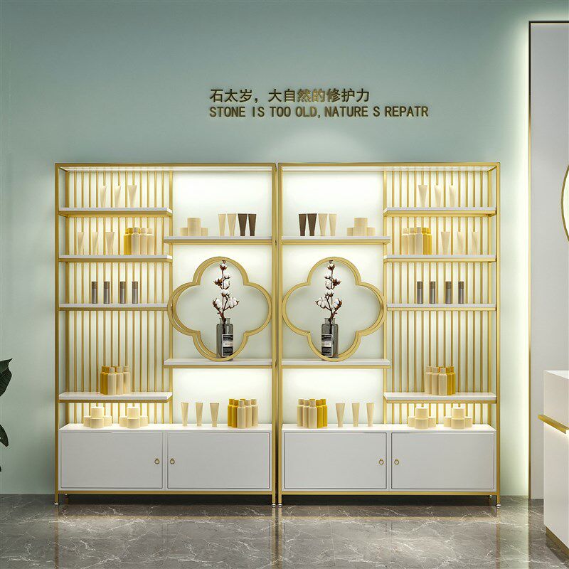 轻奢化妆品展示柜带灯美容院护肤产品展示架简约美甲店陈列货架柜