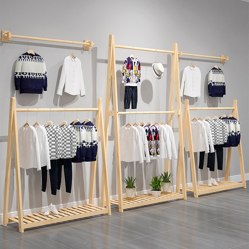 服装店实木展示架童装店儿童专用小衣架货架收纳架童装陈列挂衣架
