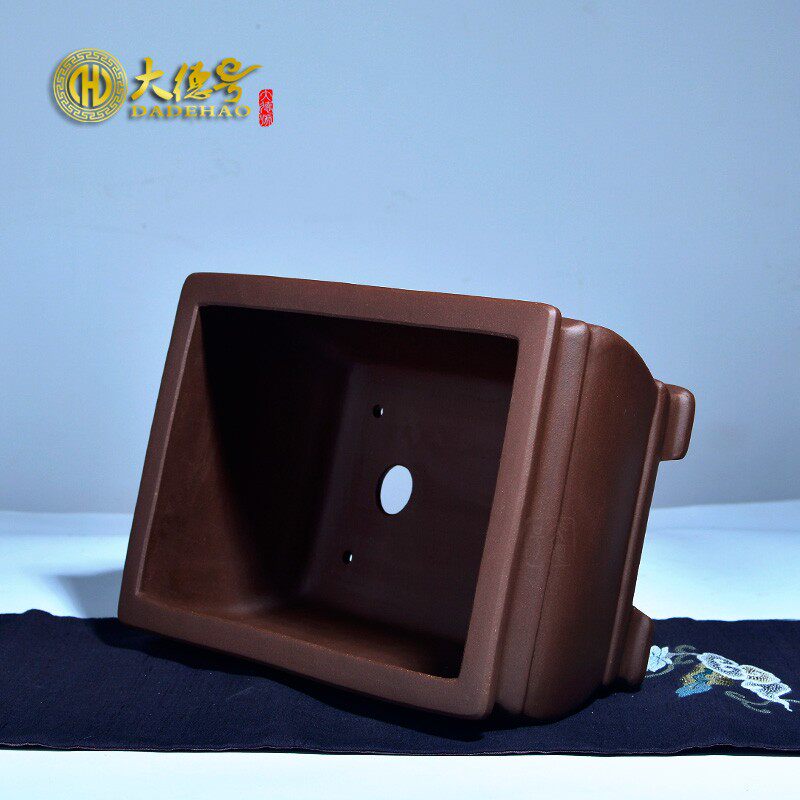 盆景盆宜兴紫砂花盆长方形假山绿植盆栽专用盆大号束口带接水盘盆