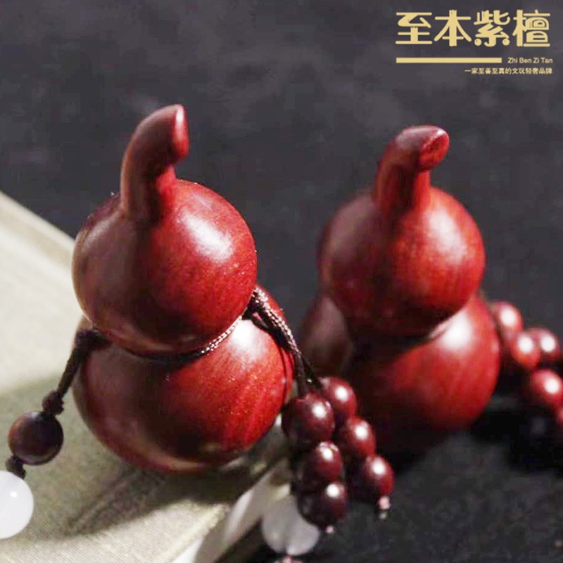 正宗印度小叶紫檀葫芦手把件福禄文玩汽车挂件红木精雕工艺品摆件
