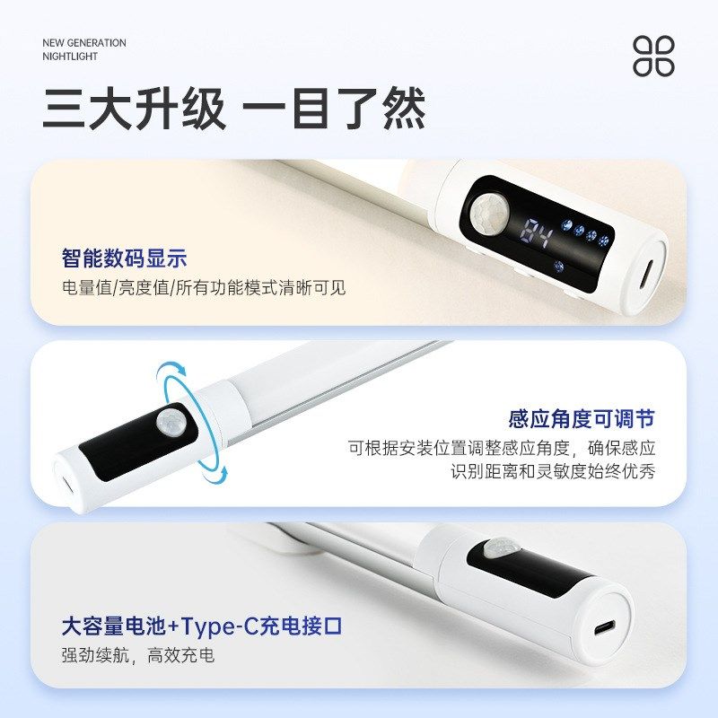 智能人体感应灯长条磁吸充电led灯带宿舍阅读台灯卧室衣柜自粘灯