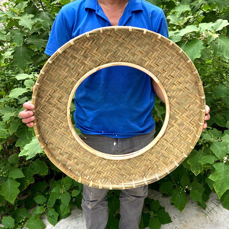竹编簸箕宴竹制餐具圆形农庄特色菜牛羊肉卷竹盘子火锅竹篮筲箕