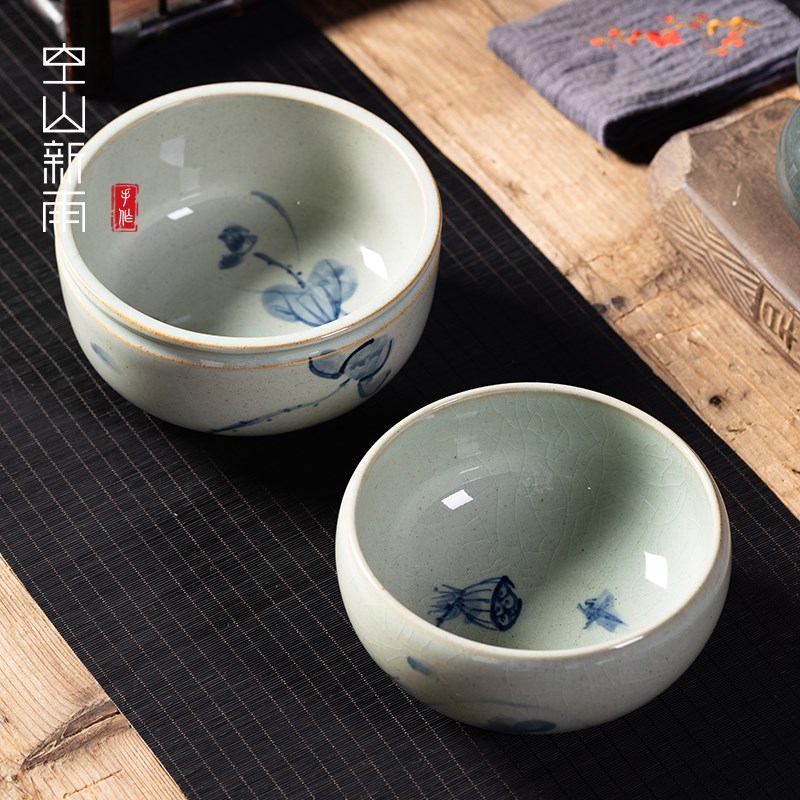 青花瓷茶洗大号家用笔洗陶瓷茶具配件洗茶碗茶道零配特大水盂水洗