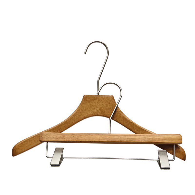 服装店专用男装衣架无痕橡木衣架裤夹胡桃色实木衣挂高档裤架定制