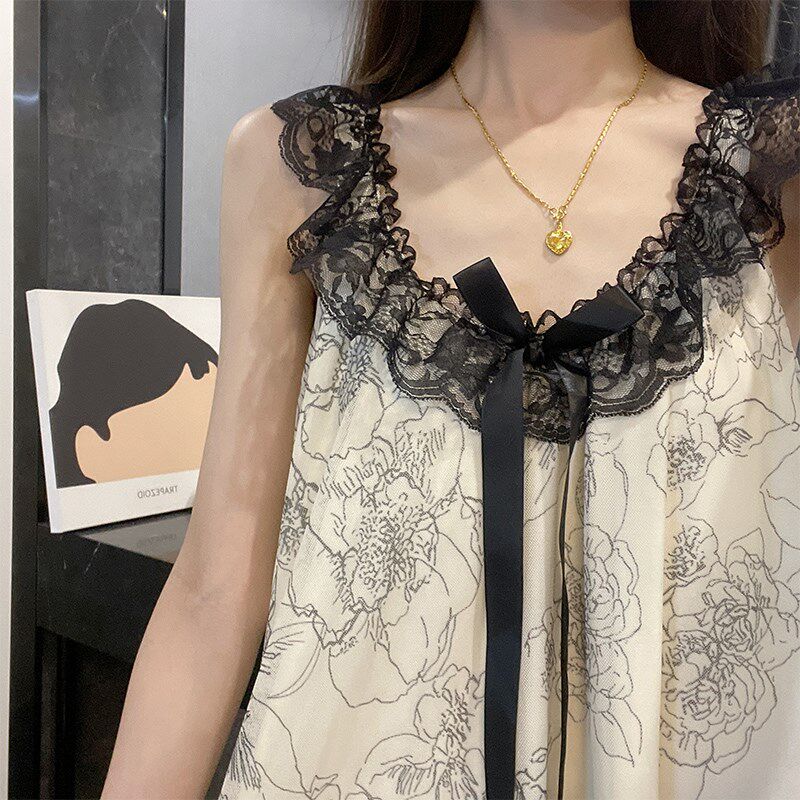 吊带睡裙女夏季睡衣网纱带胸垫2025新款可外穿薄款无袖夏天家居服