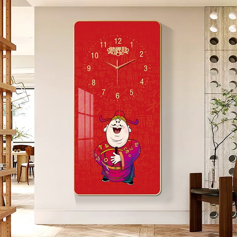 财神爷客厅画装饰画挂钟风水招财画进门入户玄关壁画财神爷挂画