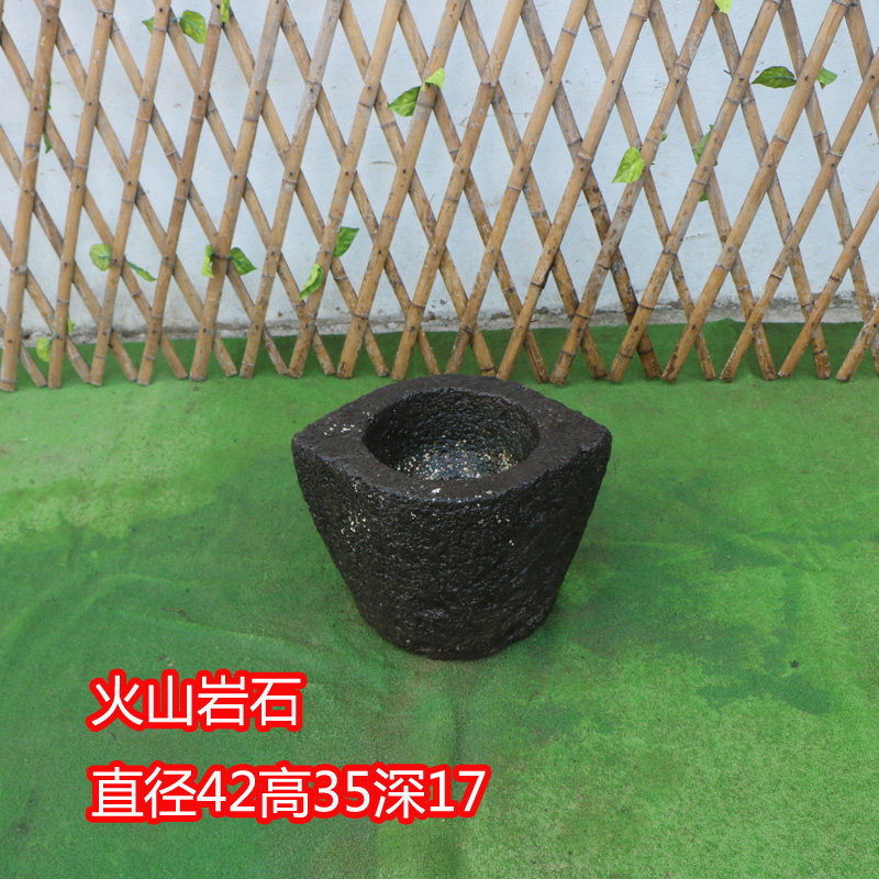 复古怀旧老石臼 围炉用石器 青石石磨茶盘 手工石槽流水装置 可客