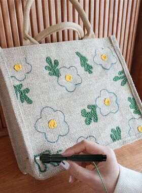 戳戳绣麻布袋diy材料包花花黄麻袋定制改造ins风环保黄麻手提袋