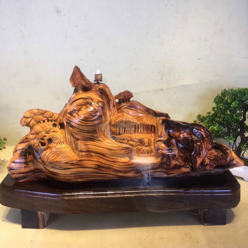 大型崖柏根雕摆件金丝楠木雕刻装饰 八骏马山水根雕客厅装饰品 开