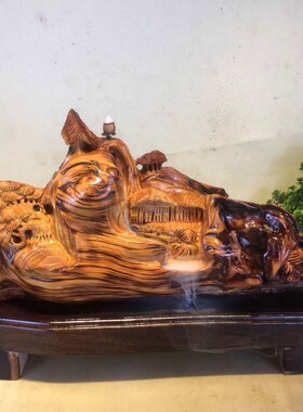 大型崖柏根雕摆件金丝楠木雕刻装饰 八骏马山水根雕客厅装饰品 开