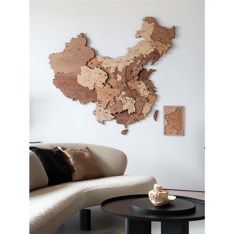 梯木叠雕木质创意地图中国墙面装饰3d立体装饰画简约创意挂画壁饰